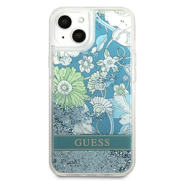 Guess GUHCP13MLFLSN iPhone 13 6.1" green/green hardcase Flower Liquid Glitter