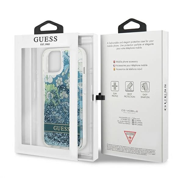 Guess GUHCP13MLFLSN iPhone 13 6.1" green/green hardcase Flower Liquid Glitter