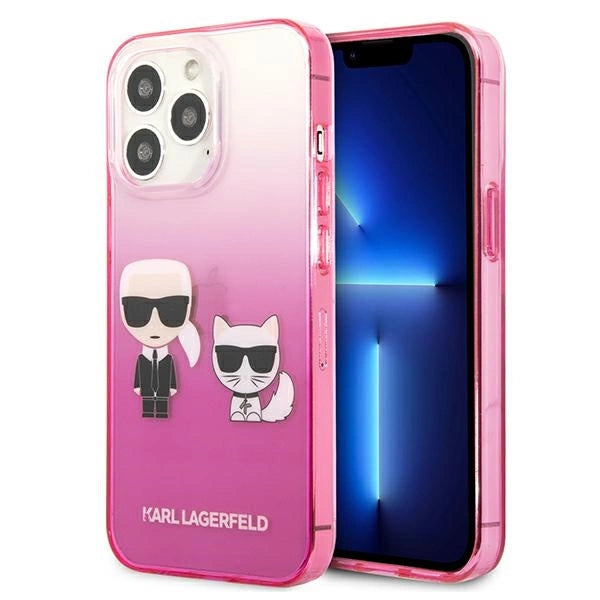 Karl Lagerfeld Gradient Ikonik Karl&Choupette Case for iPhone 13 Pro / iPhone 13 - Pink
