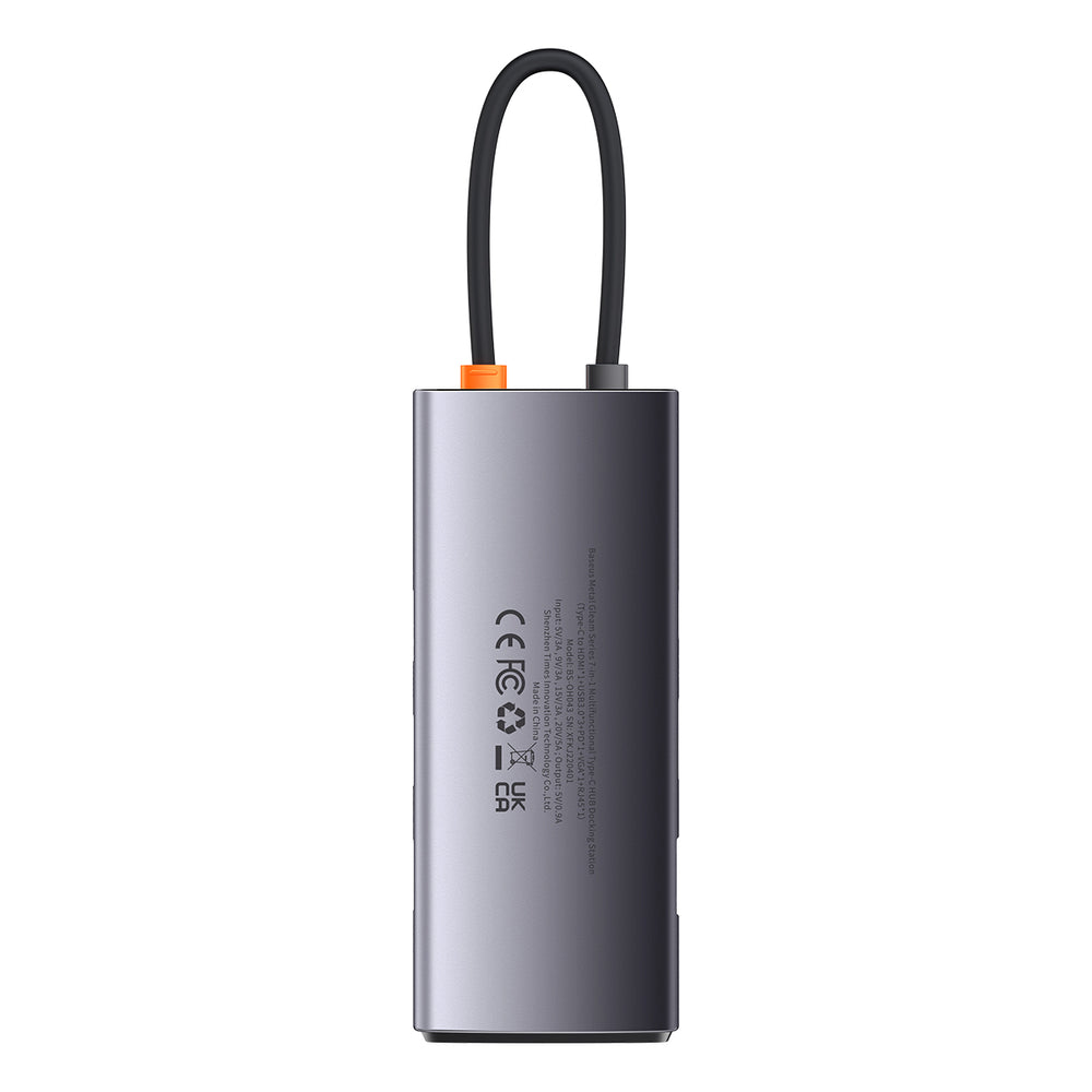 Baseus Metal Gleam Series HUB 7-i-1 USB Type C dockingstation - 1 x HDMI / 1 x VGA / 3 x USB 3.2 Gen. 1 / 1 x Strømforsyning / 1 x RJ-45 Ethernet grå (WKWG040013)