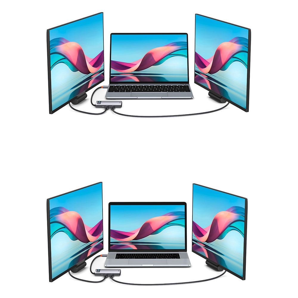 Baseus Metal Gleam Series HUB 7-i-1 USB Type C dockingstation - 1 x HDMI / 1 x VGA / 3 x USB 3.2 Gen. 1 / 1 x Strømforsyning / 1 x RJ-45 Ethernet grå (WKWG040013)