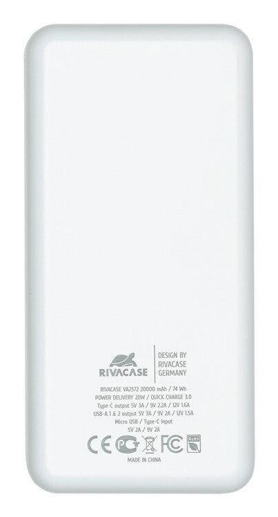 Rivacase VA2572 Lithium polymer (LiPo) 20000 mAh Hvid
