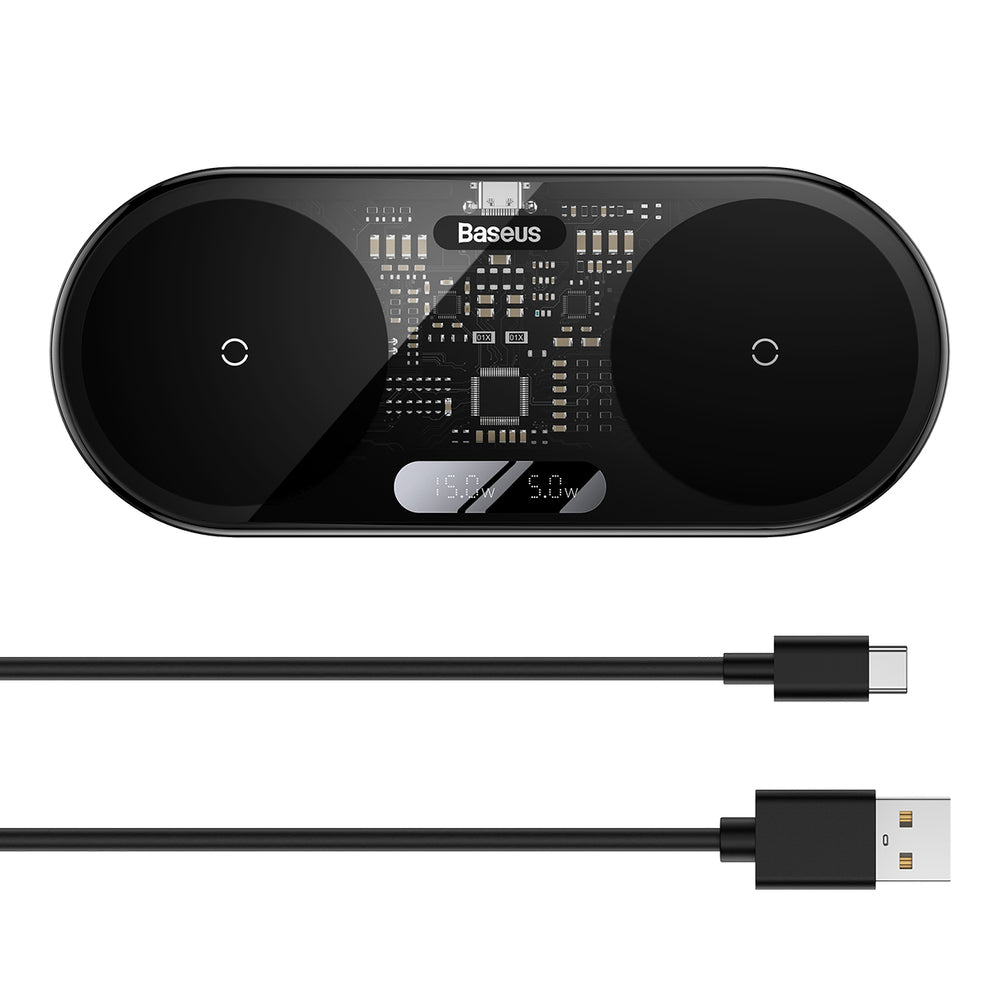 Baseus Digital LED Display dobbelt trådløs oplader med digitalt display 20W sort (WXSX010101)
