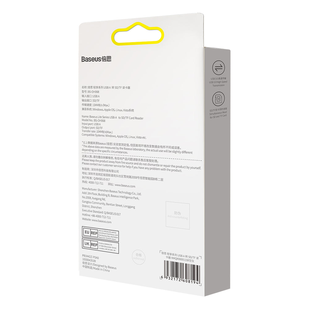 Baseus Lite Series adapter SD / TF USB kortlæser grå (WKQX060013)