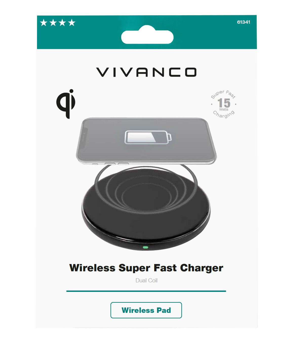 Vivanco QICHARPADVV15WBK Smartphone Sort USB Trådløs opladning Hurtig opladning Automatisk, Indendørs
