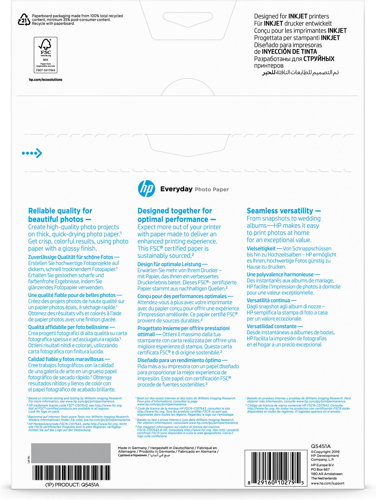 HP almindeligt fotopapir, blankt, 25 ark/A4/210 x 297 mm