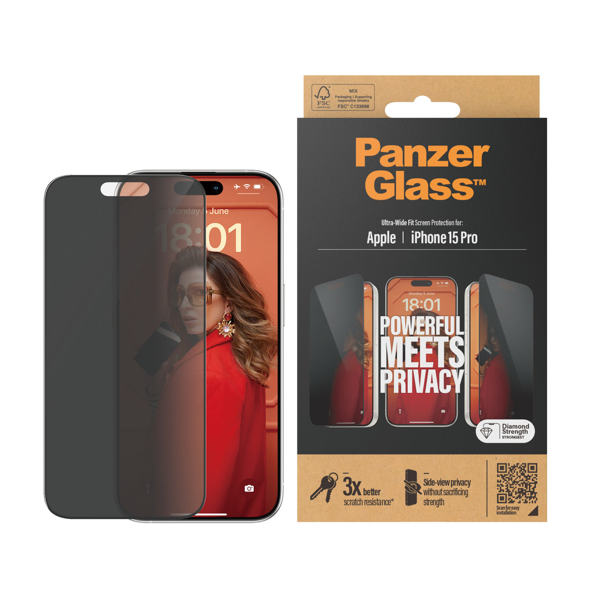 PanzerGlass Privacy Screen Protector iPhone 15 Pro Ultra-Wide Fit
