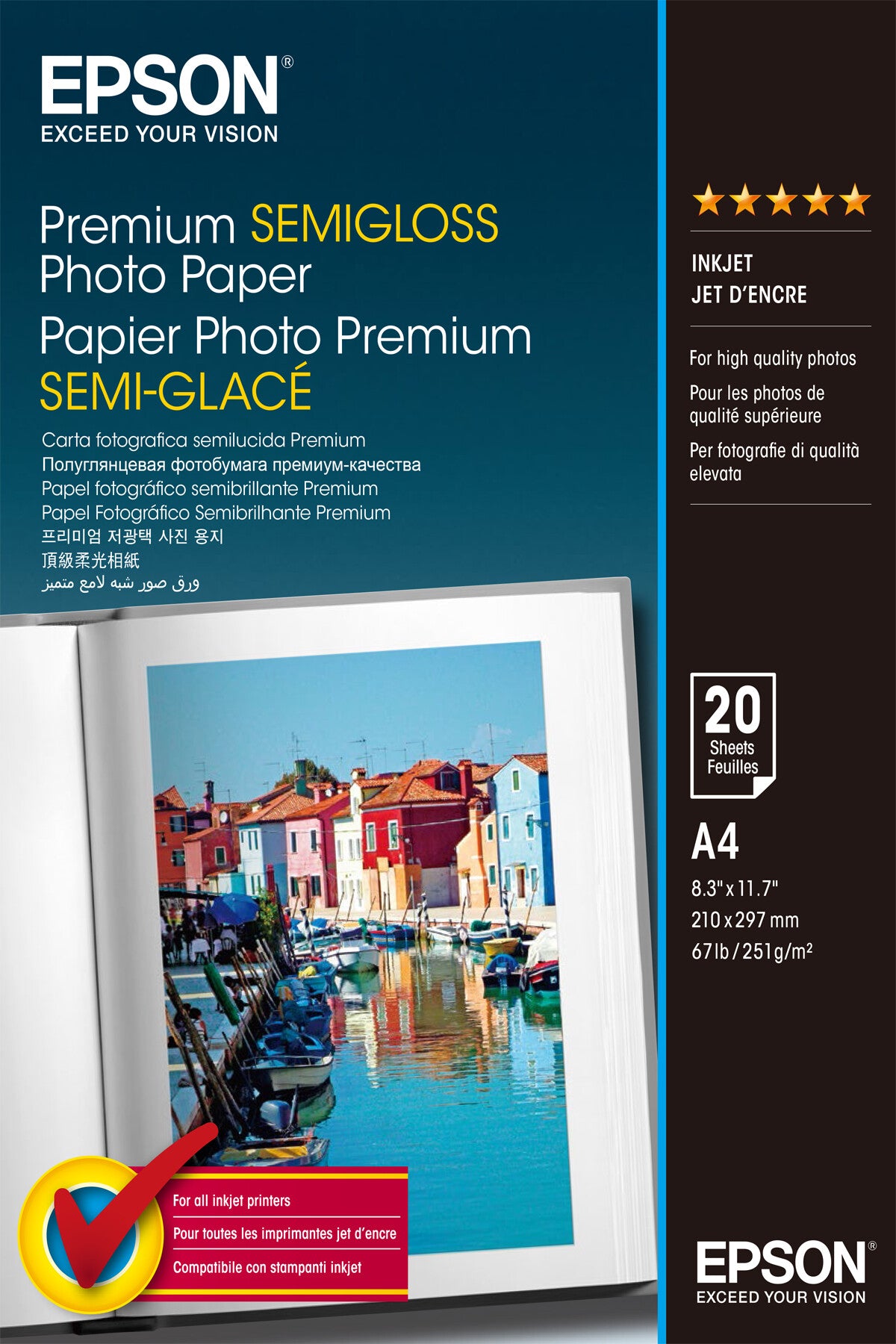 Epson Premium halvblankt fotopapir, 251 g/m2, 20 ark