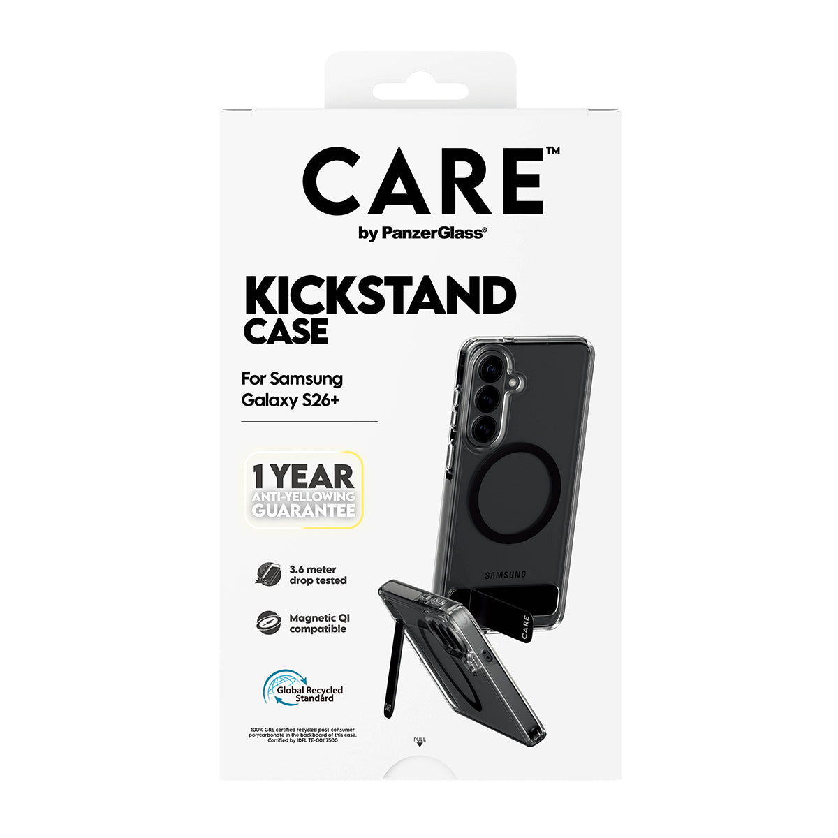 CARE by PanzerGlass Case Transparent w. Black Kickstand & Qi Samsung Galaxy S26+