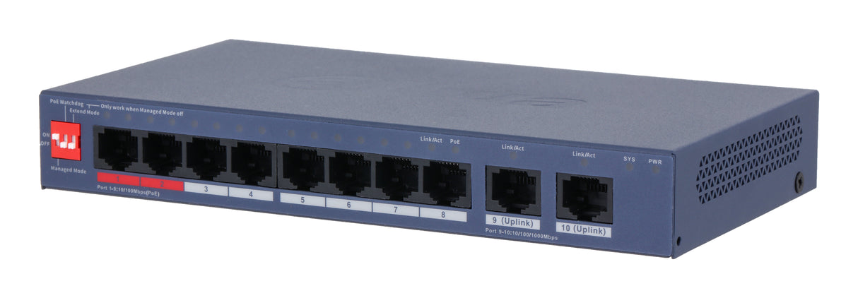 Dahua Technology CS4010-8ET2GT-110 netværksswitch Administreret L2 Gigabit Ethernet (10/100/1000) Strøm over Ethernet (PoE) Blå