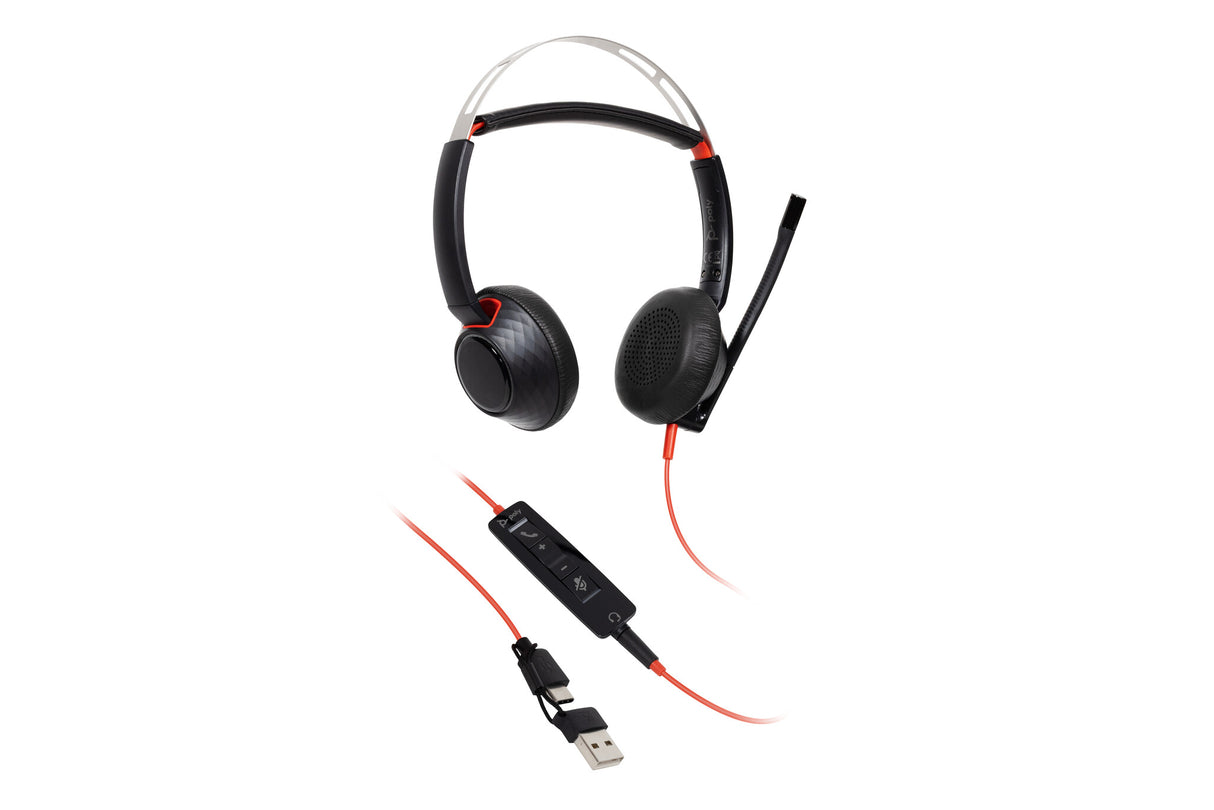 HP Poly Blackwire 5220 Stereo USB-C Headset +3.5mm Plug +USB-C/A Adapter