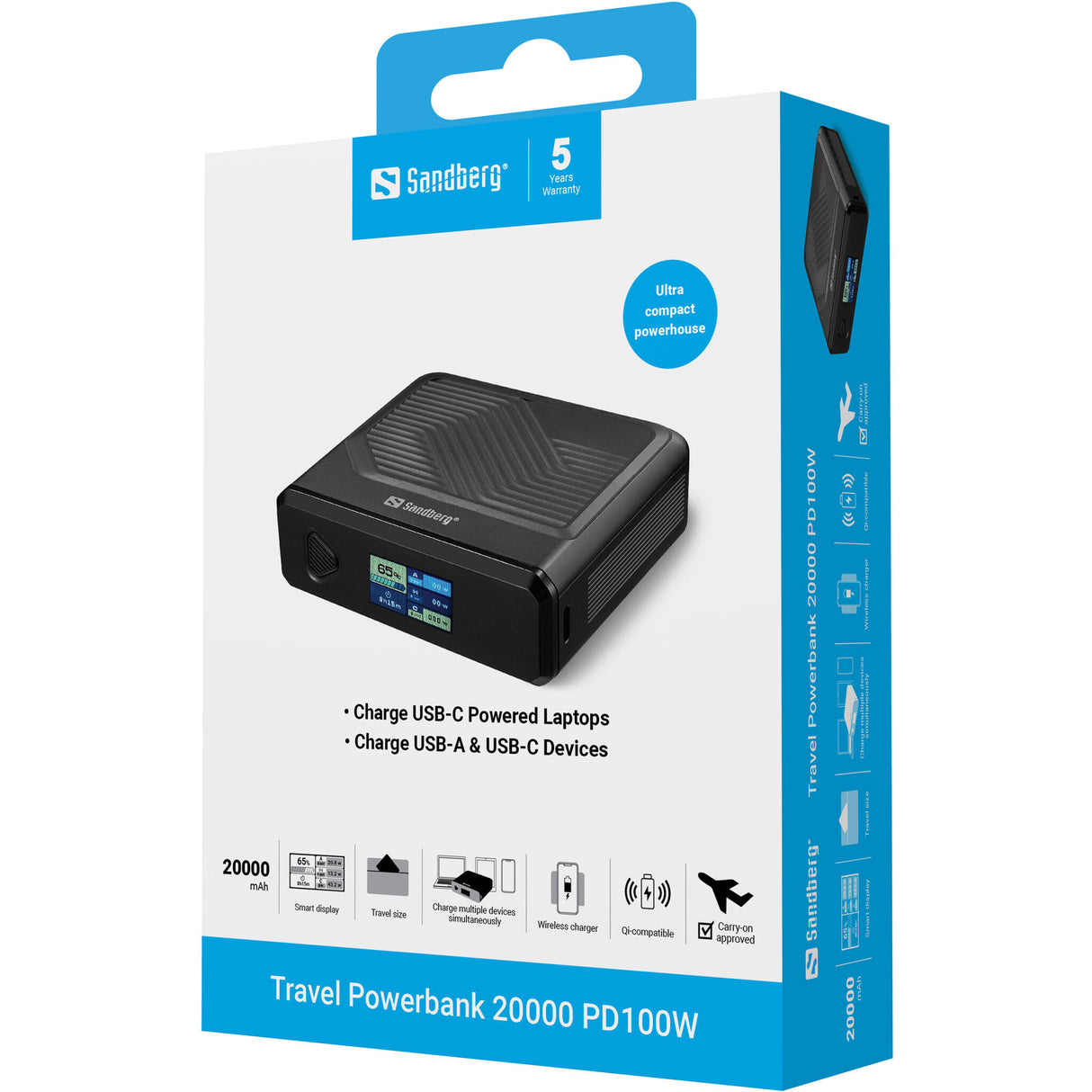 Sandberg 421-25 powerbank Lithium polymer (LiPo) 20000 mAh Trådløs opladning Sort