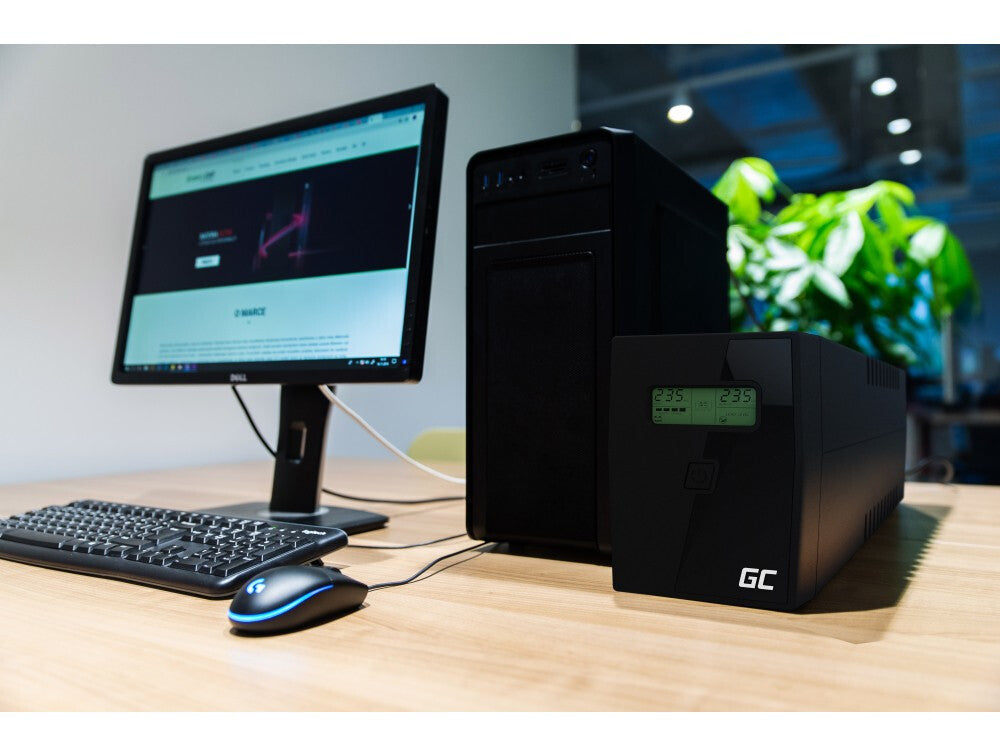 Green Cell UPS01LCD UPS-enhed Interaktivt indgangsstik 0,6 kVA 360 W 2 AC stikkontakt(er)