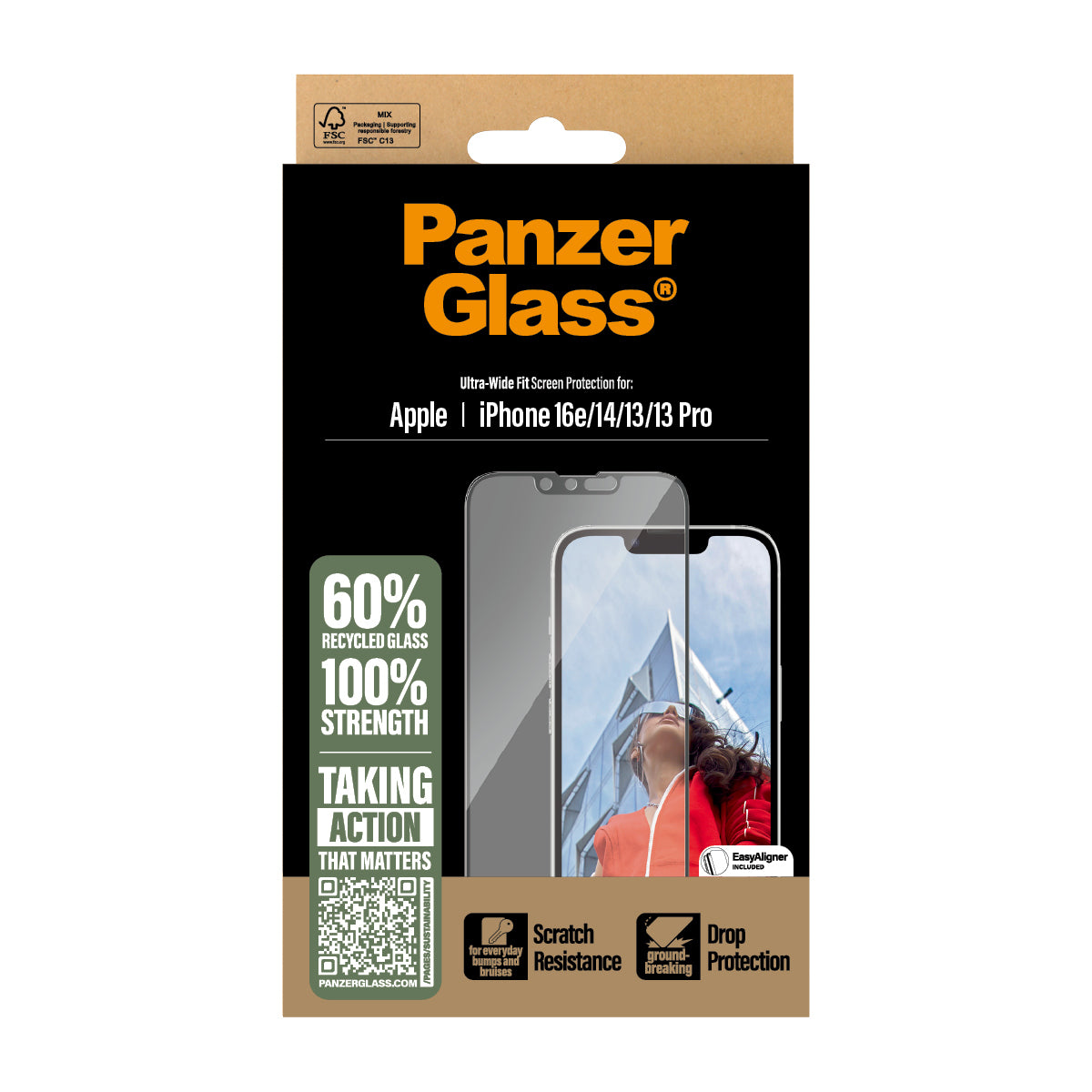 PanzerGlass Screen Protector iPhone 16e/14/13/13 Pro - Ultra-Wide Fit w. Aligner