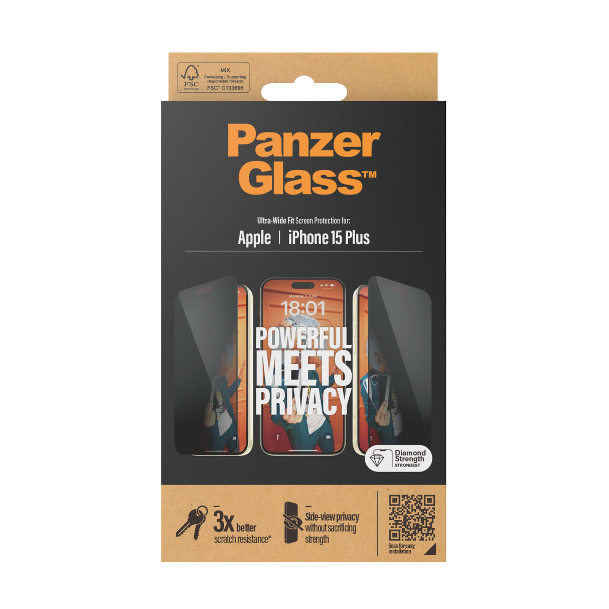 PanzerGlass Privacy Screen Protector iPhone 15 Plus Ultra-Wide Fit