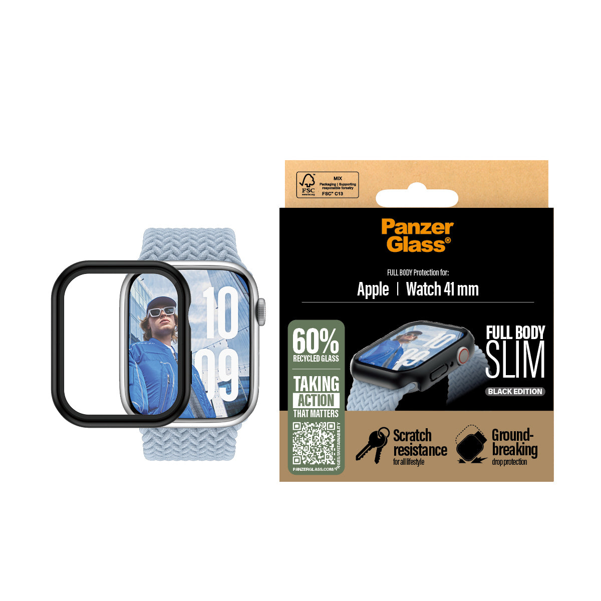 PanzerGlass Apple Watch Series 10 42mm - Screen Protector - Snappie Full Body Slim Black