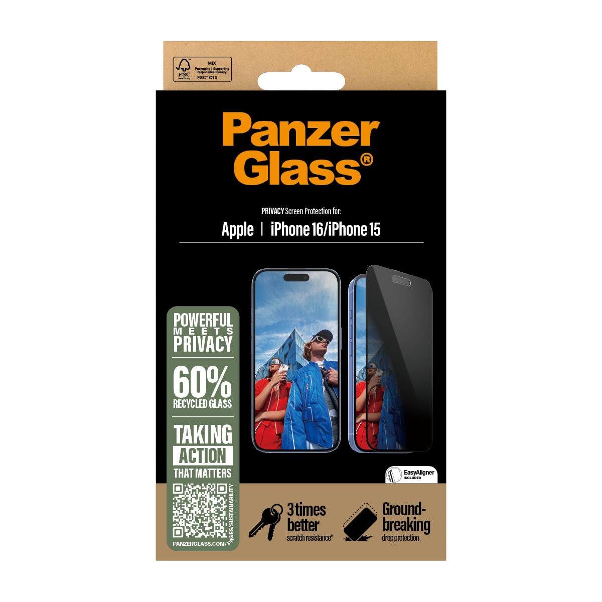 PanzerGlass Privacy Screen Protector iPhone 15 & 16 - Ultra-Wide Fit