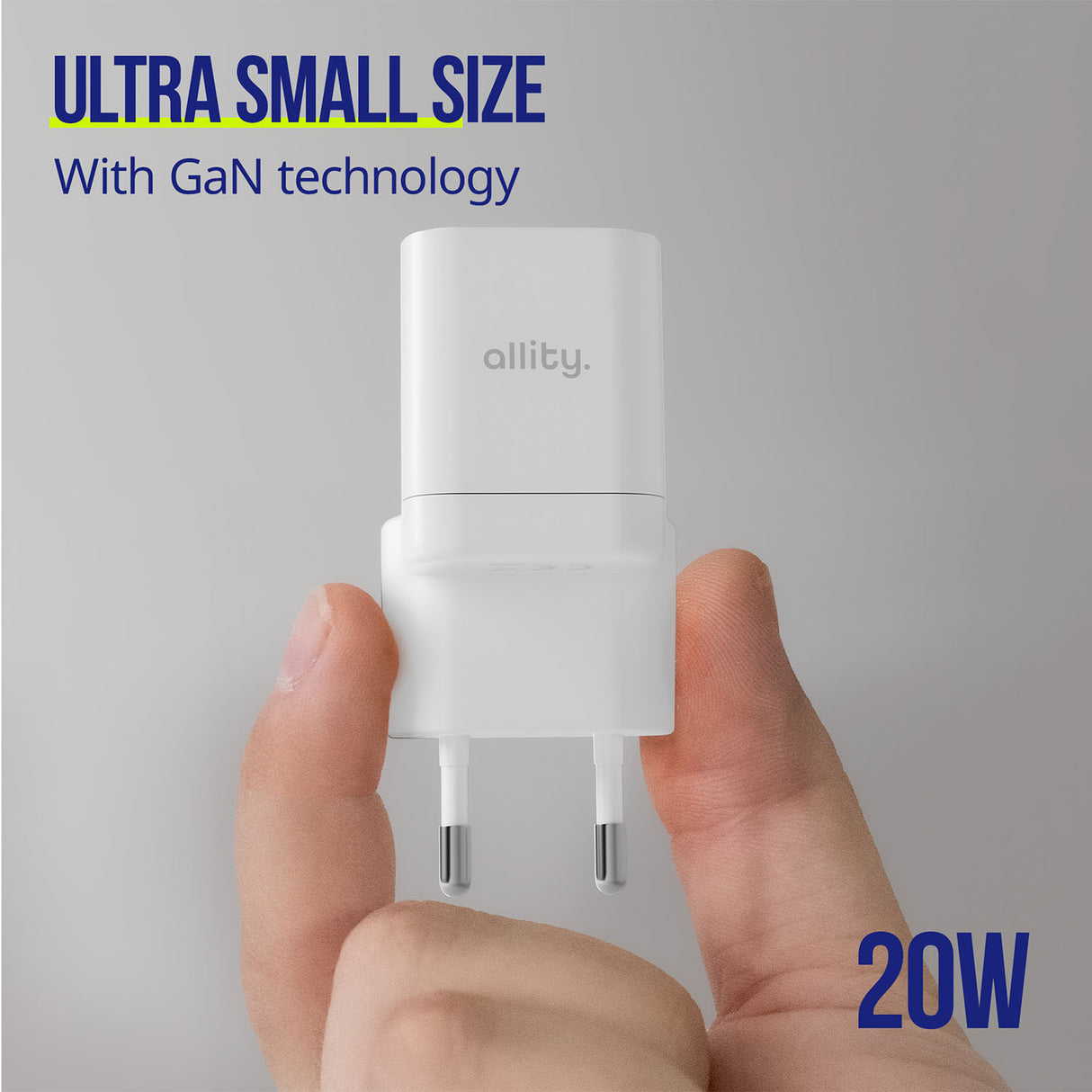 Allity wall charger GaN PD QC ATC-01-20WACr 1x USB-C 1x USB-A 20W white