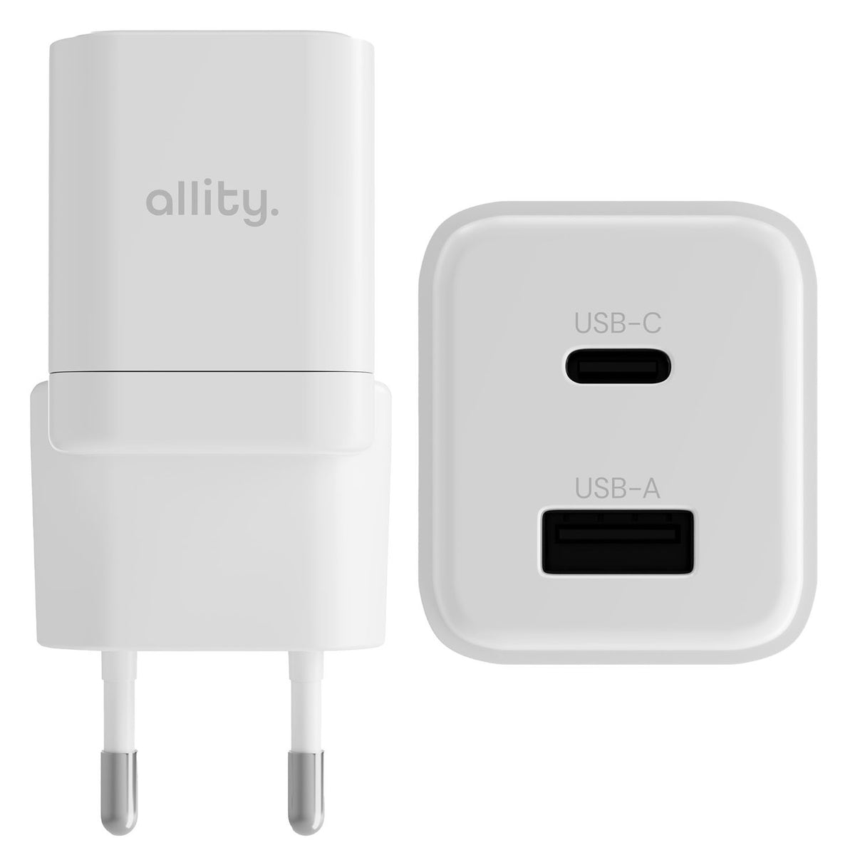 Allity wall charger GaN PD QC ATC-01-20WACr 1x USB-C 1x USB-A 20W white