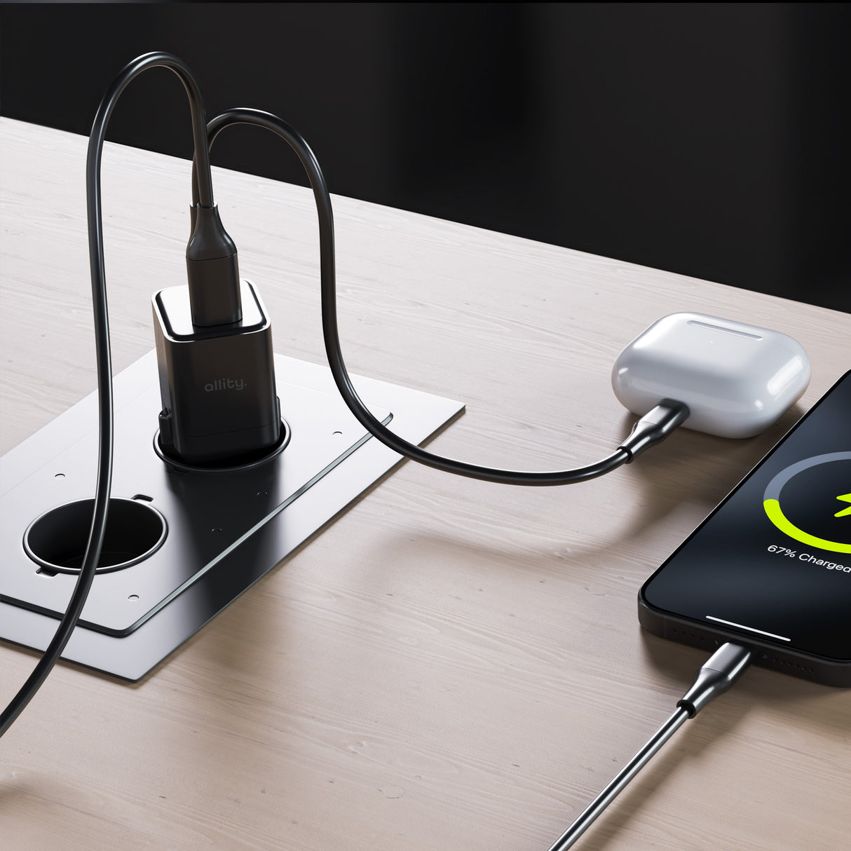 Allity wall charger GaN PD QC ATC-01-20WAC 1x USB-C 1x USB-A 20W black