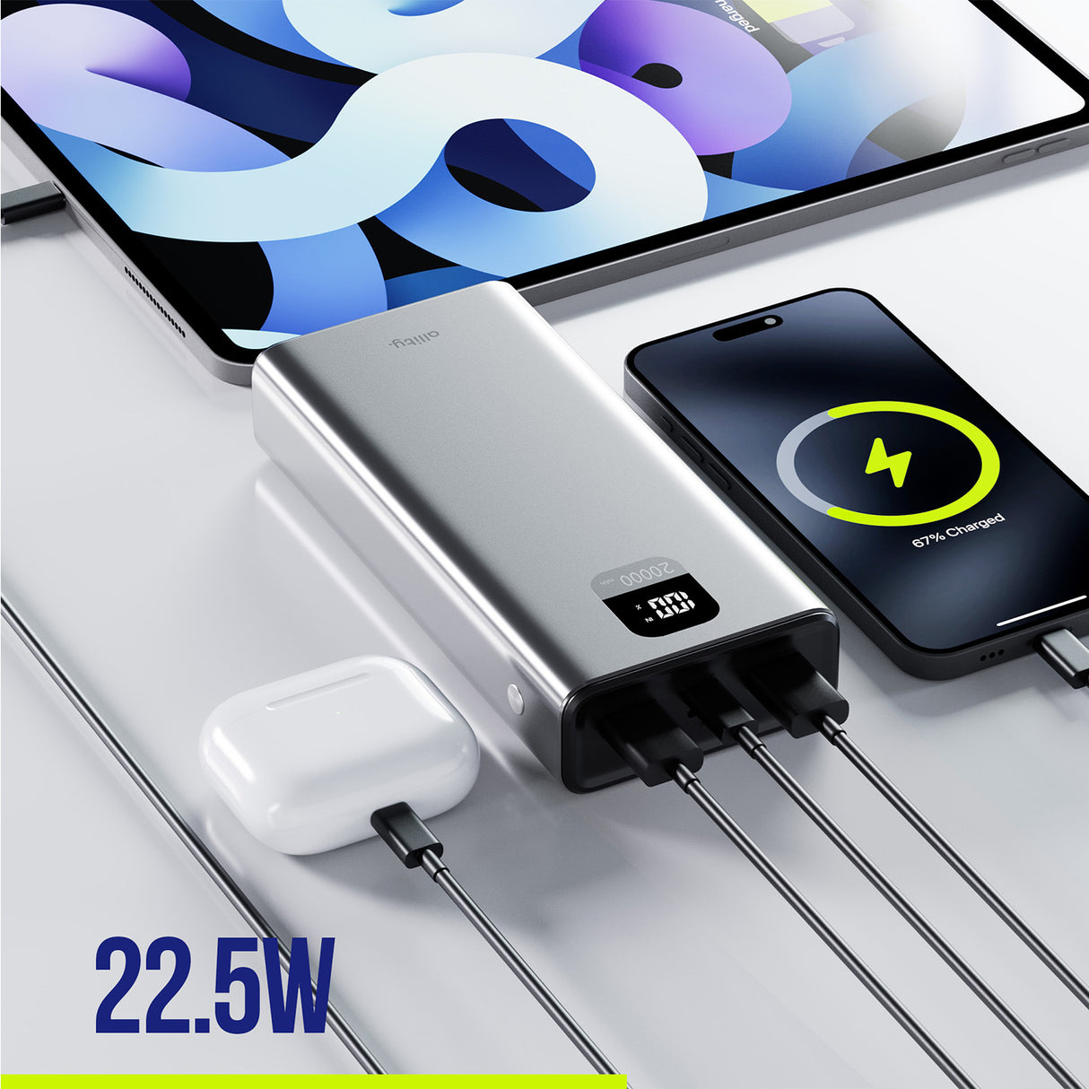 Allity power bank APB-100 PD QC 22.5W 20000 mAh gray