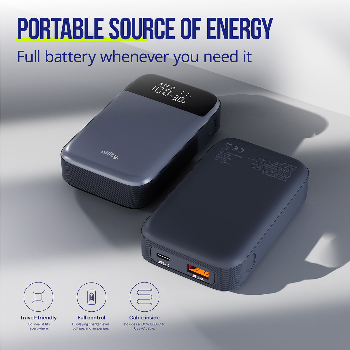 Allity power bank APB-200 PD QC 33W 10000 mAh gray