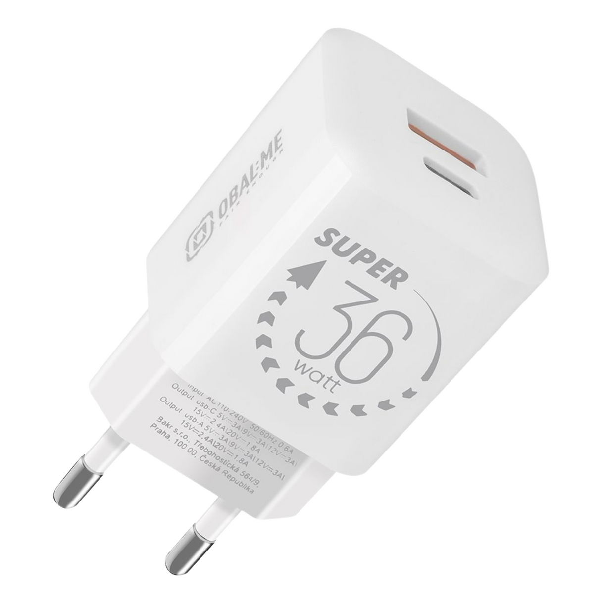 OBAL:ME GaN Wall Charger USB-A + USB-C 36W White
