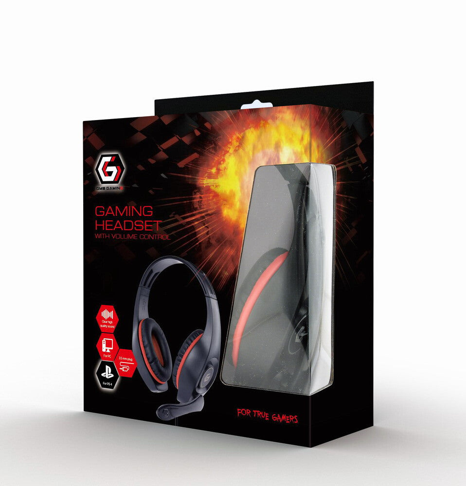 Gembird GHS-05-R hovedtelefoner/headset Ledningsført Spil Sort, Rød