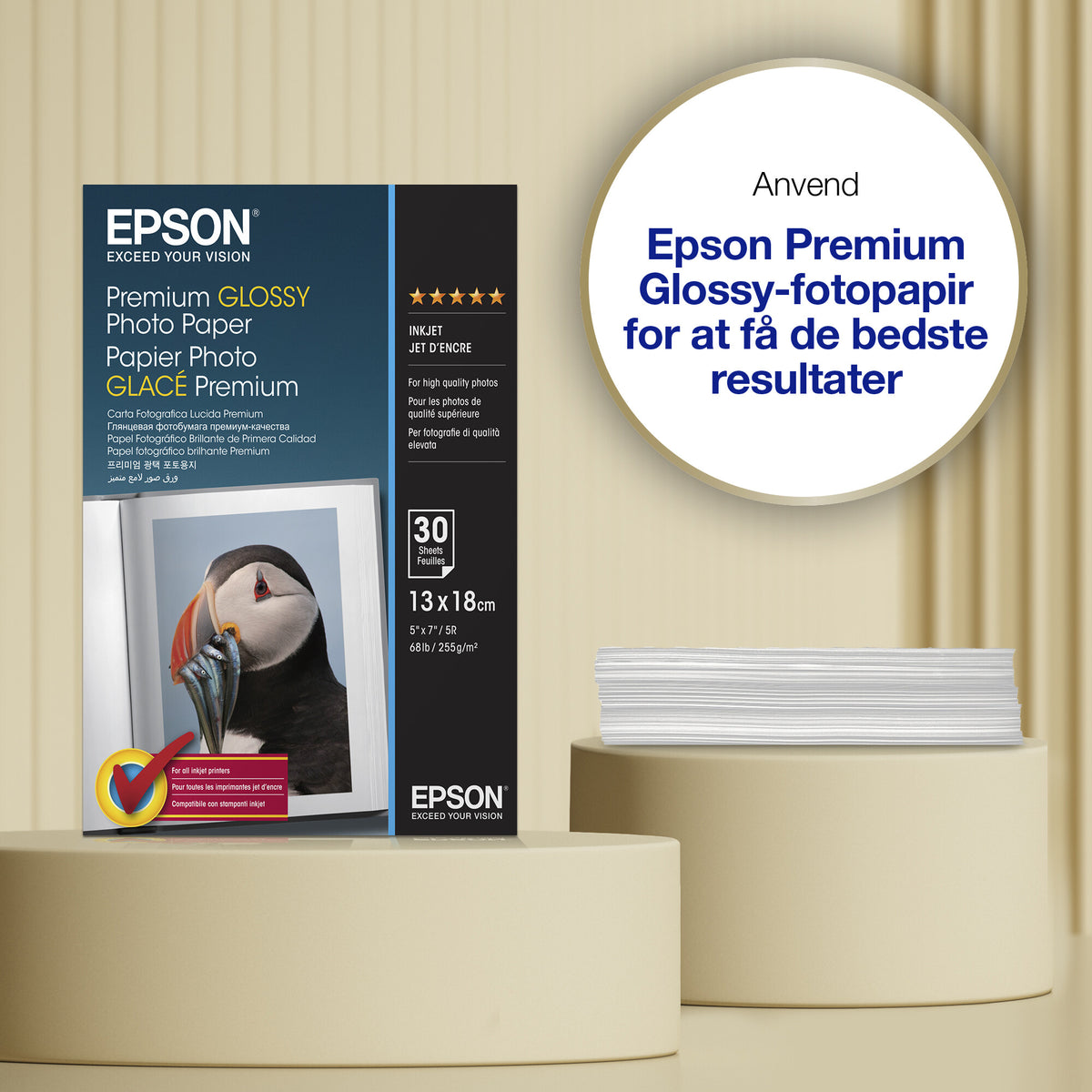 Epson Premium blankt fotopapir, (130 x 180 mm), 255 g/m2, 30 ark