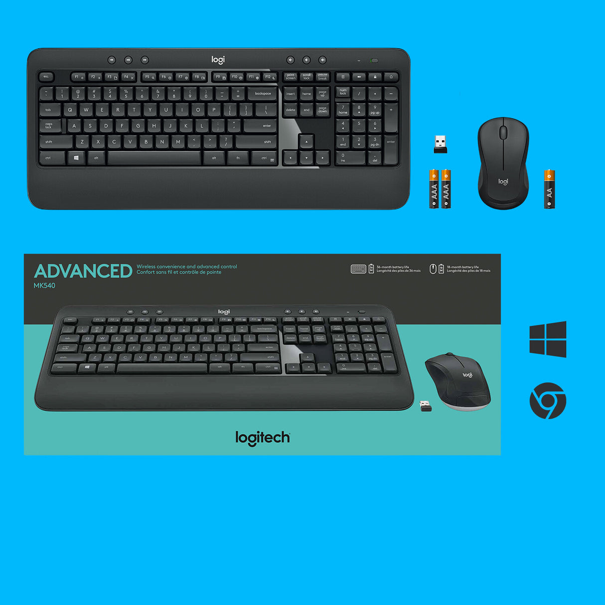 Logitech MK540 Advanced tastatur Mus inkluderet Universel RF trådløst QWERTY US International Sort