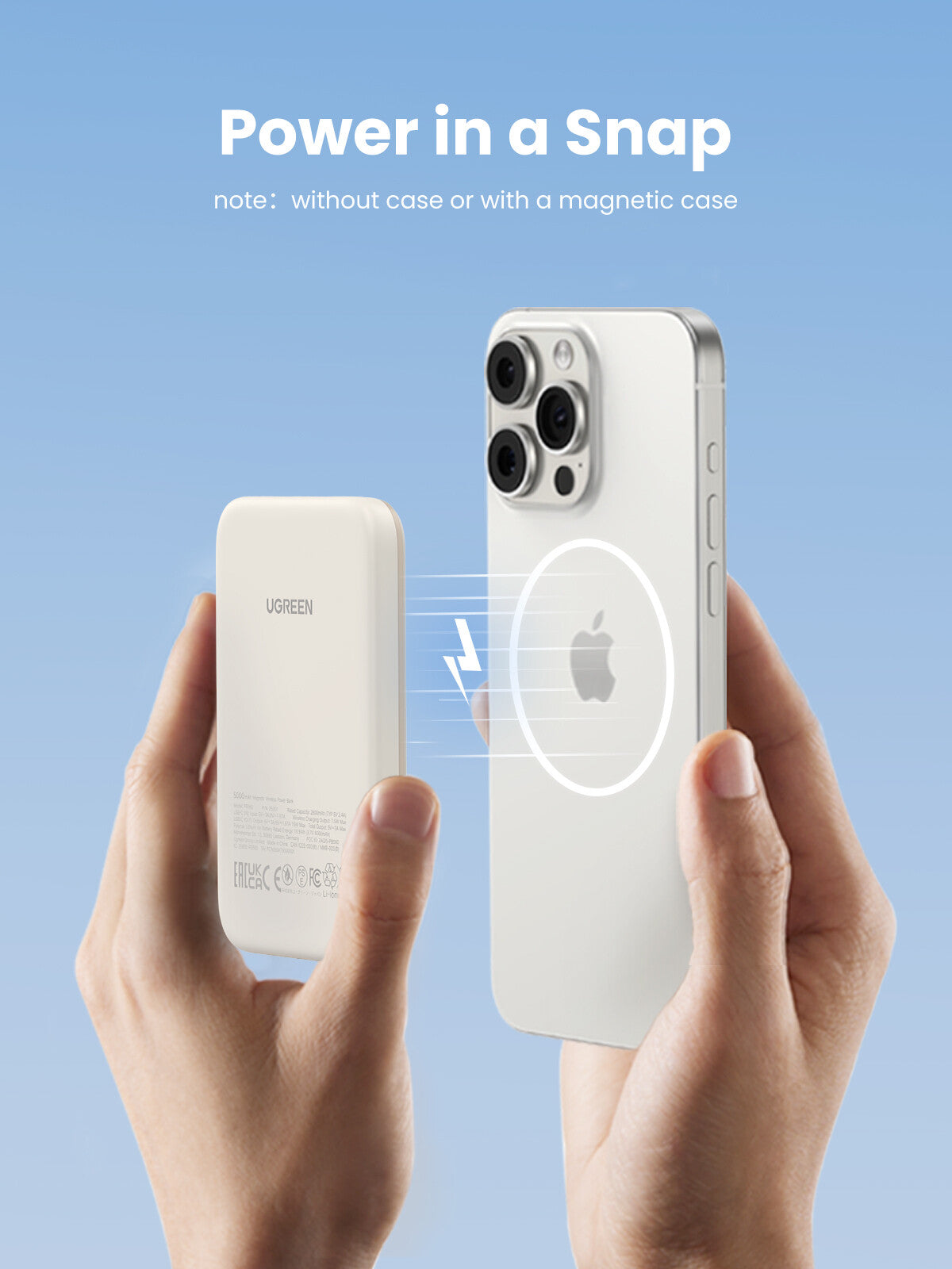 Ugreen 25207 powerbank 5000 mAh Trådløs opladning Sort