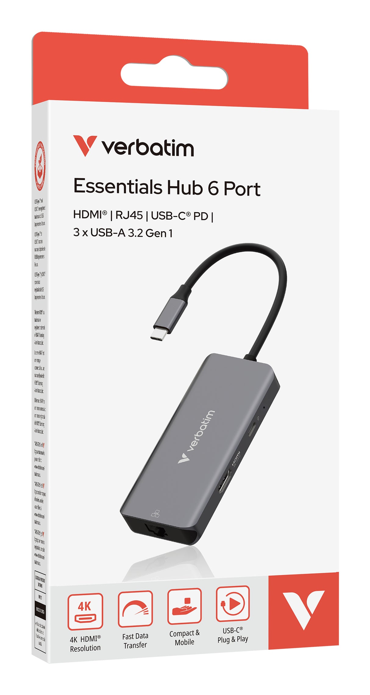Verbatim 32157 interface hub USB 3.2 Gen 1 (3.1 Gen 1) Type-C 5000 Mbit/s Grå