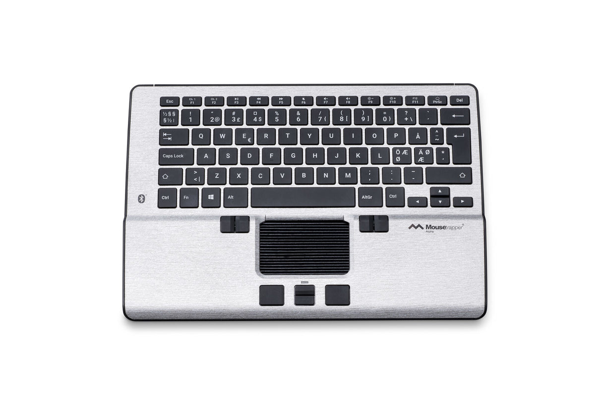 Mousetrapper Alpha - Nordic tastatur Mus inkluderet Kontor USB + Bluetooth QWERTY Nordisk Sort, Sølv