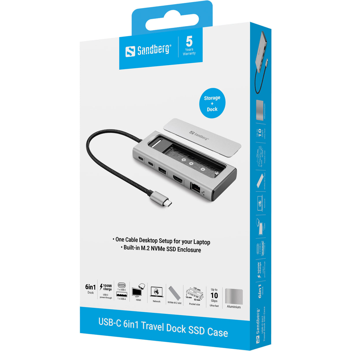 Sandberg 136-82 dockingstation Ledningsført USB 3.2 Gen 2 (3.1 Gen 2) Type-C Grå
