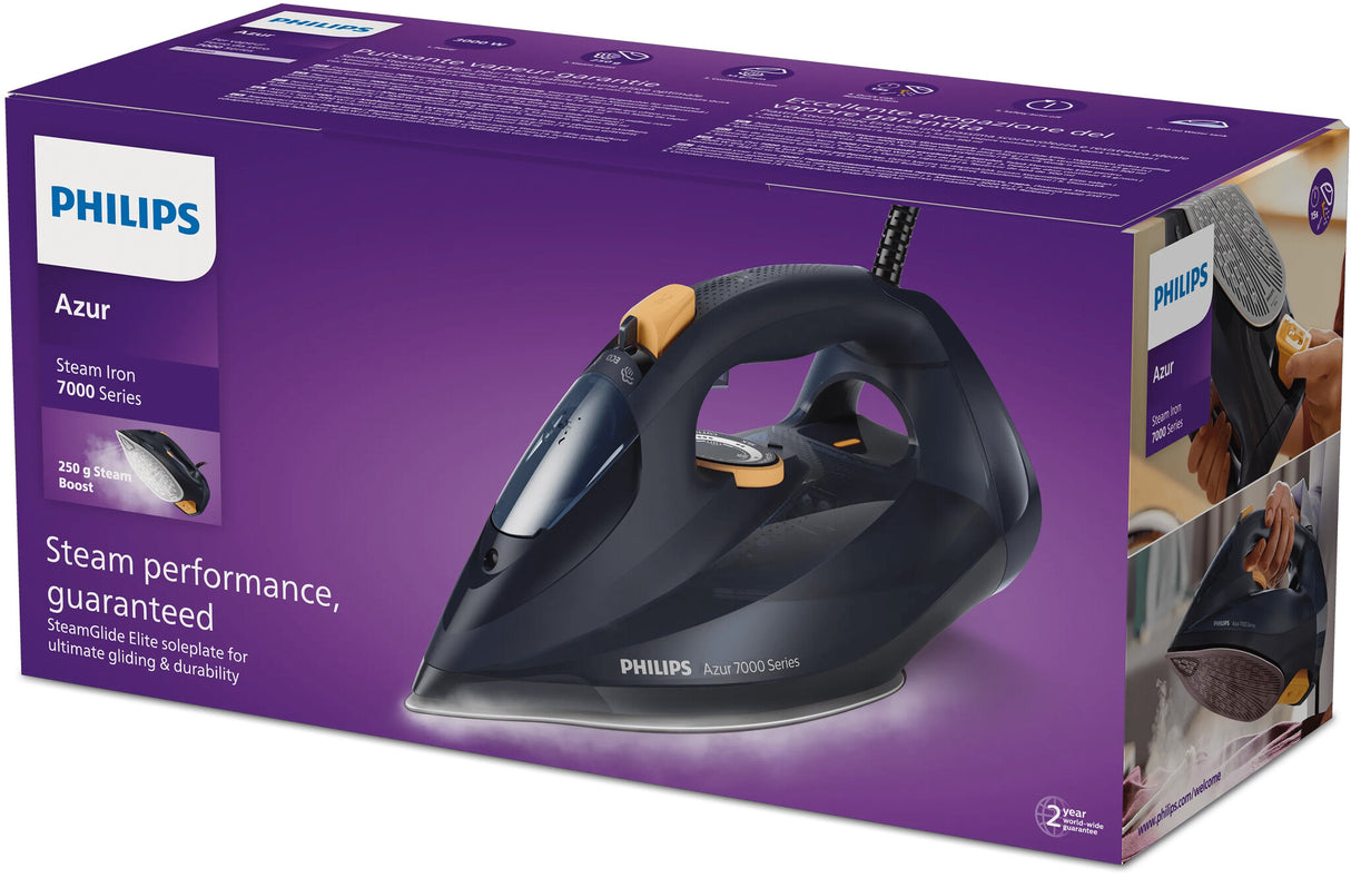 Philips 7000 series DST7060/20 strygejern Dampstrygejern SteamGlide Elite-strygesål 3000 W Blå, Gul