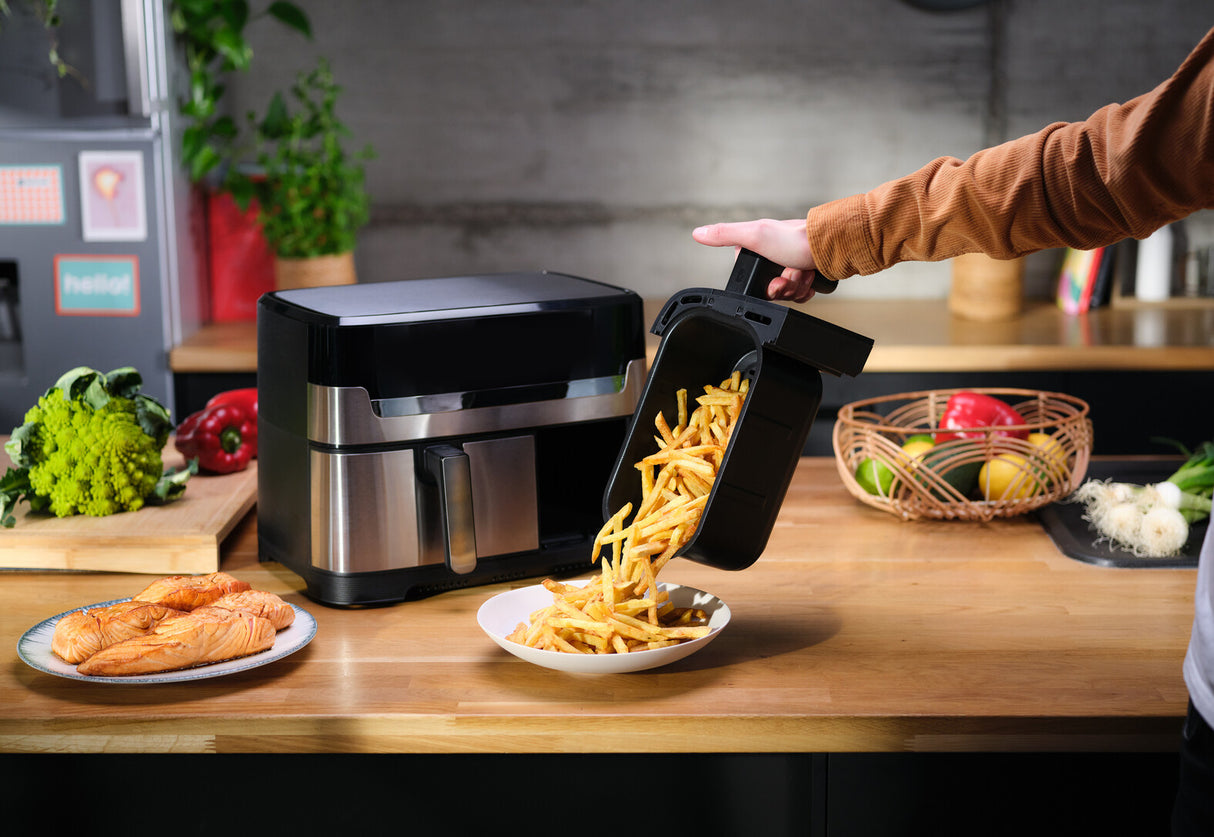 Tefal Dual Easy Fry & Grill EY905D Dobbelt 8,3 L Enkeltstående 2700 W Varmluftsteger Rustfrit stål