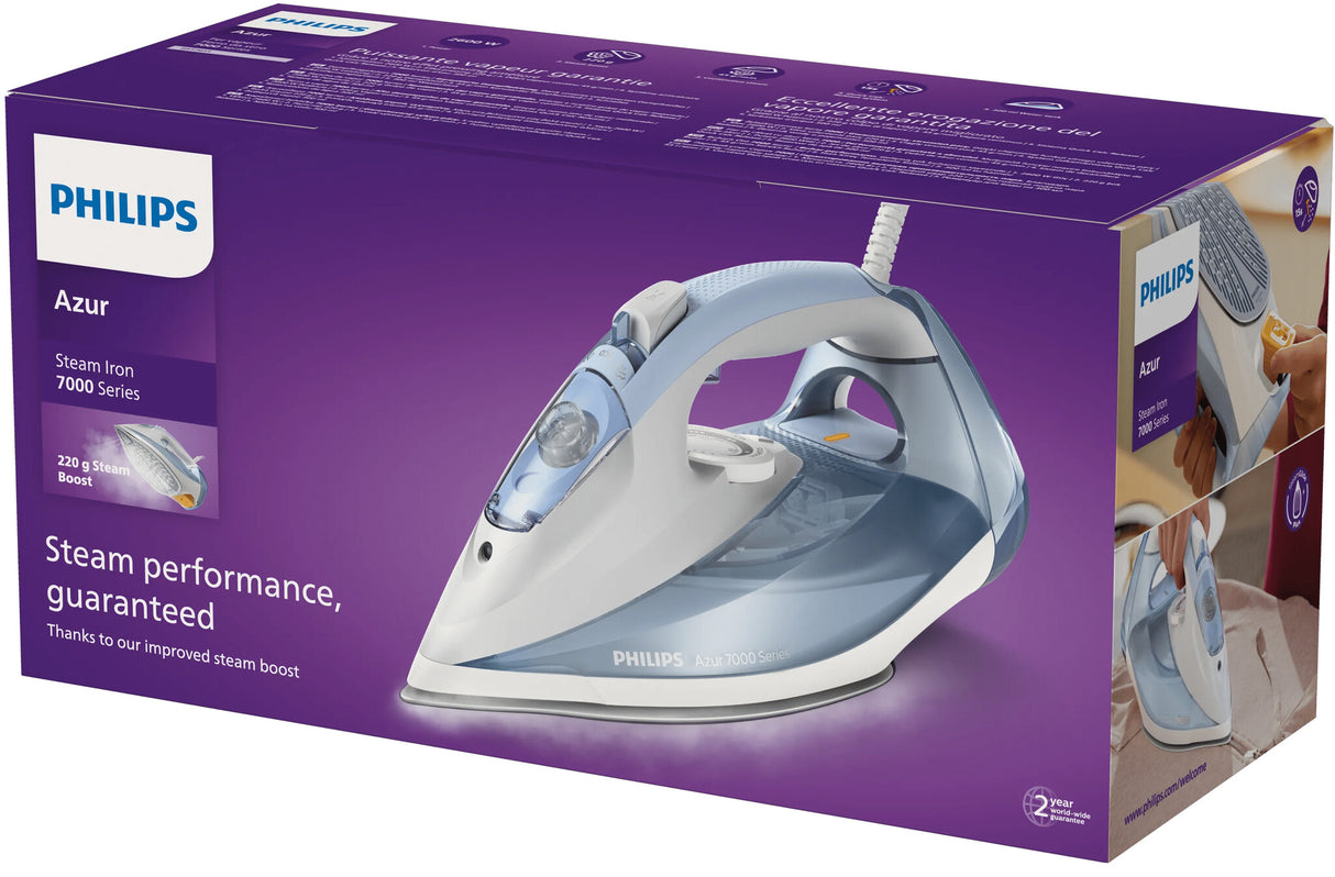 Philips 7000 series DST7011/20 strygejern Dampstrygejern SteamGlide Plus strygesål 2600 W Blå