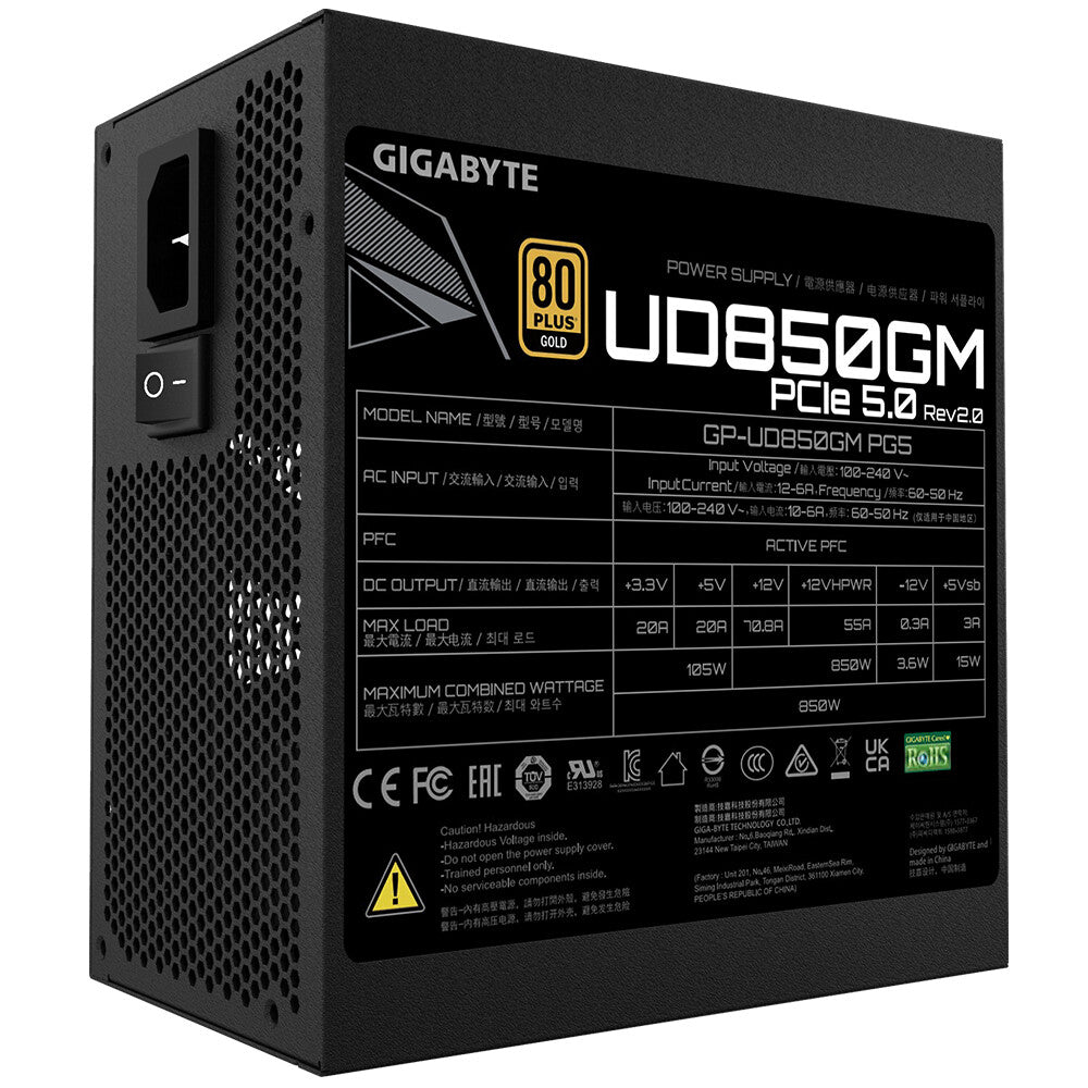 GIGABYTE UD850GM PG5 V2 enhed til strømforsyning 850 W 20+4 pin ATX ATX Sort