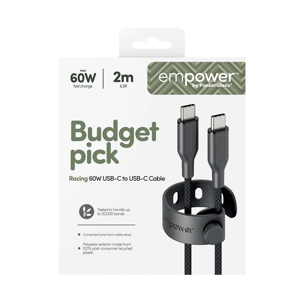 PanzerGlass empower by ® Racing 60W USB-C to USB-C Kabel | USB 2.0 | 2M | Space Black