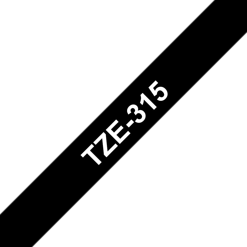 Brother TZE315 etiketbånd Hvid på sort TZe