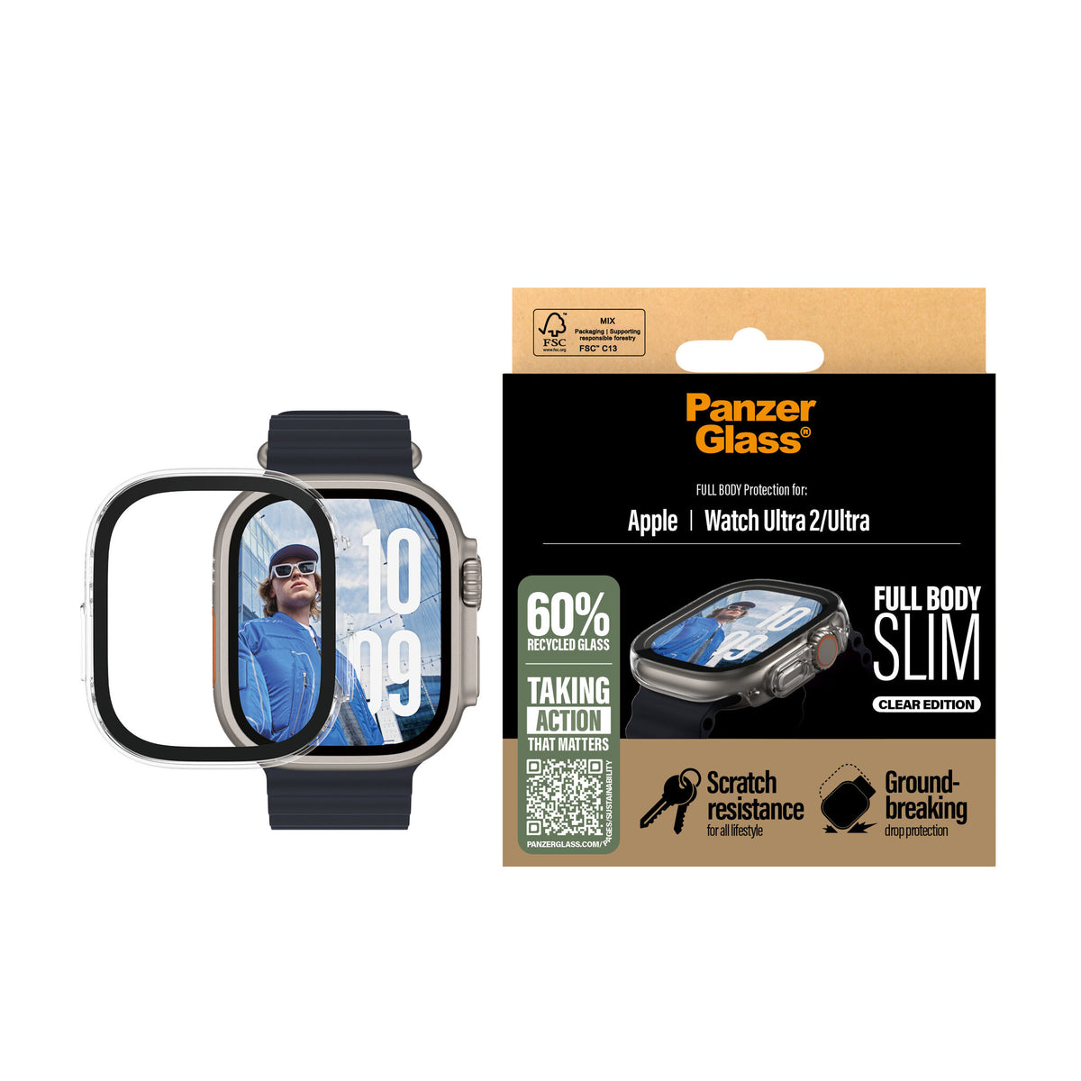 PanzerGlass Apple Watch Ultra 3/Ultra 2/Ultra 49mm - Screen Protector - Snappie Full Body Slim Transparent
