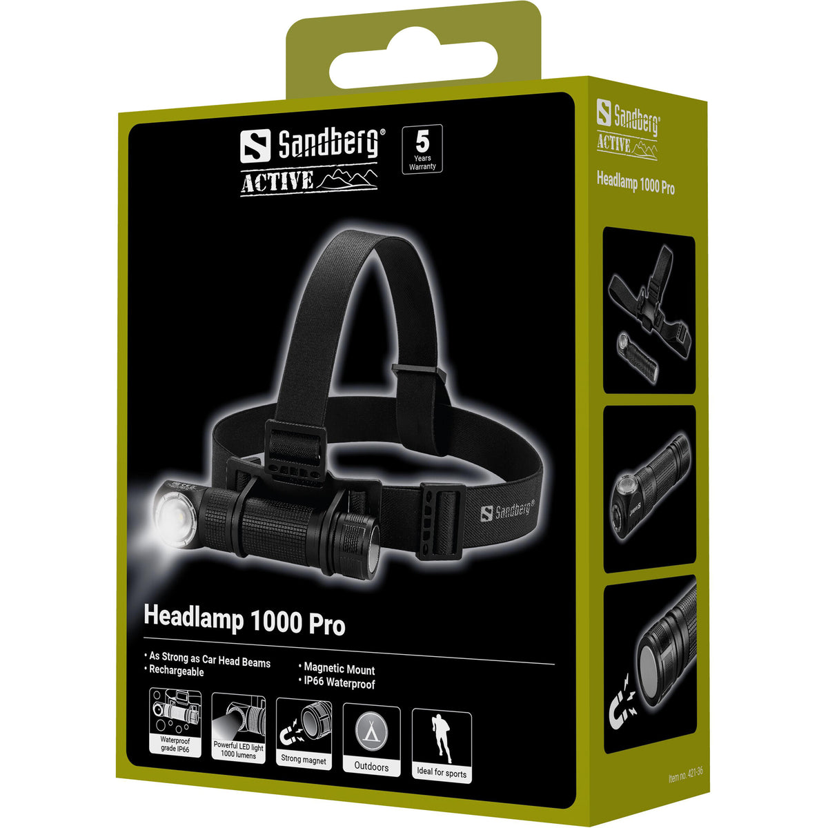 Sandberg 421-36 lommelygte Sort Hovedbånd lommelygte LED