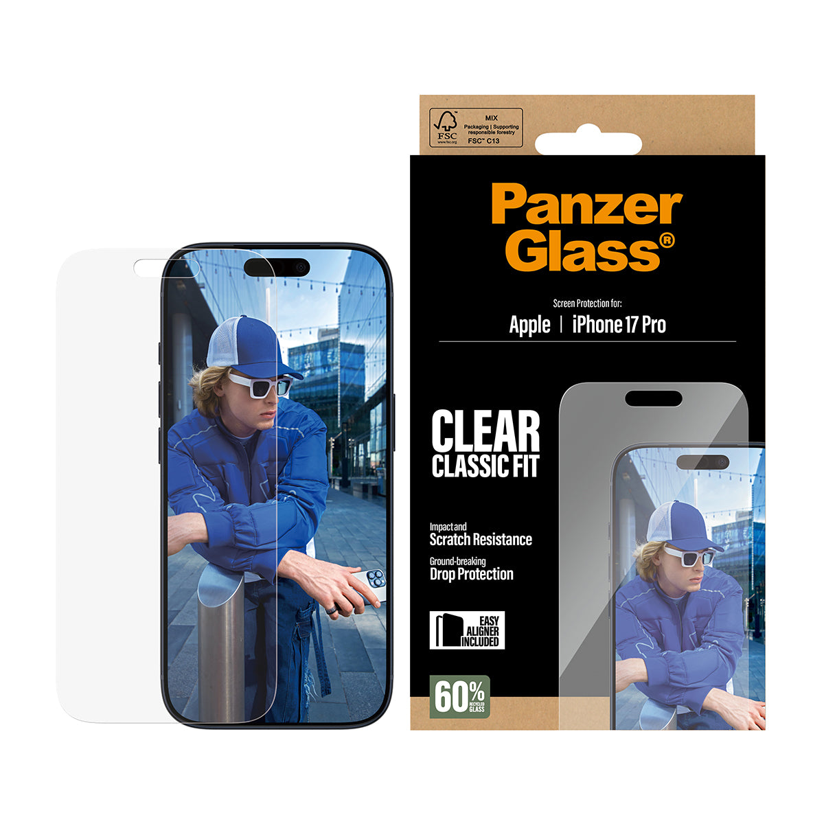 PanzerGlass ® Skærmbeskyttelse iPhone 17 Pro | Classic Fit m. EasyAligner