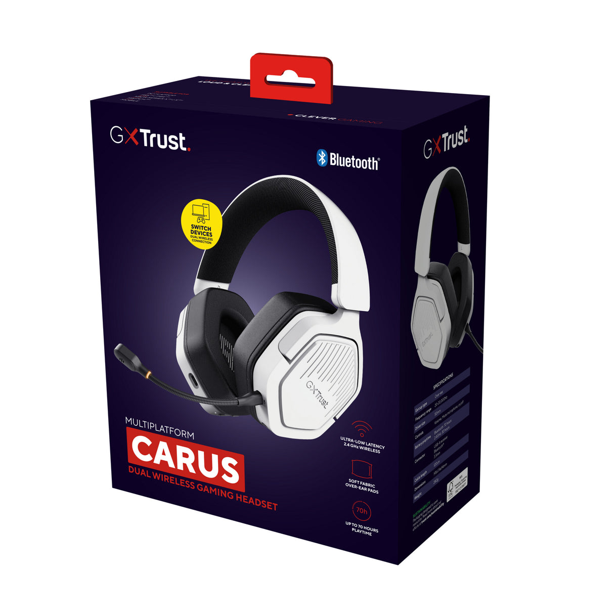 Trust GXT 493W Carus Headset Kabel & trådløs Headset, Hjelm Spil USB Type-C / USB Type-A Bluetooth Hvid