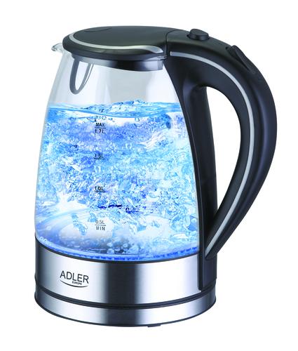 Adler AD 1225 elkedel 1,7 L 2000 W Sort, Rustfrit stål, Transparent