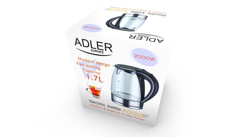 Adler AD 1225 elkedel 1,7 L 2000 W Sort, Rustfrit stål, Transparent