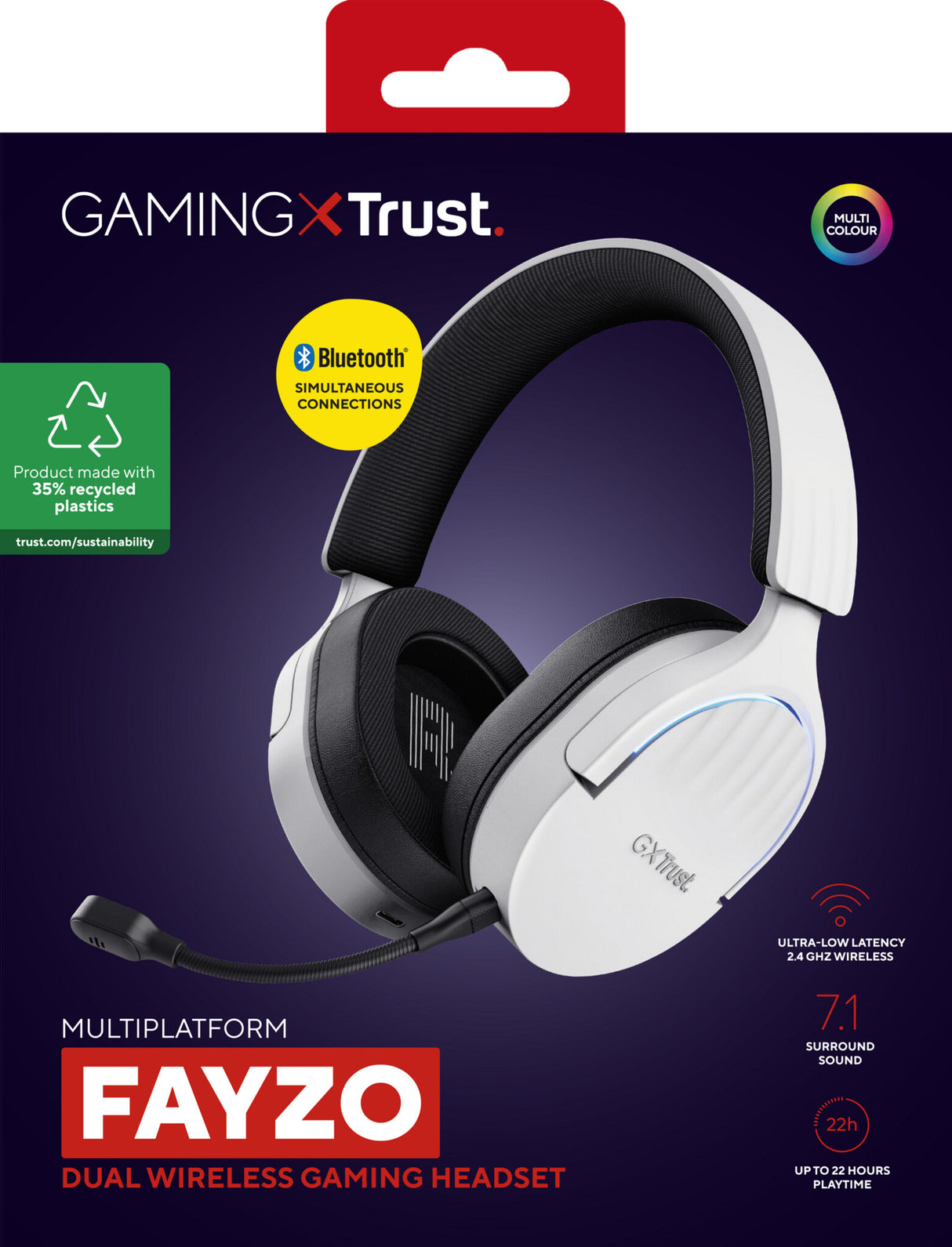 Trust GXT 491W FAYZO Headset Kabel & trådløs Spil USB Type-C Bluetooth Sort, Hvid