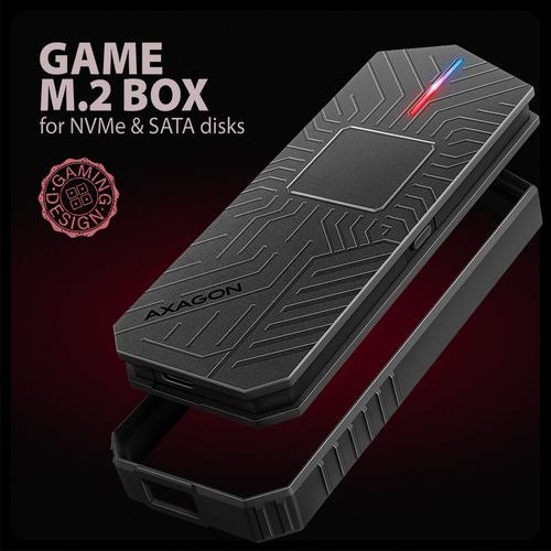 Axagon EEM2-GAM External USB-C 10Gbps metal box for M.2 NVMe & SATA SSD disks. Screwless