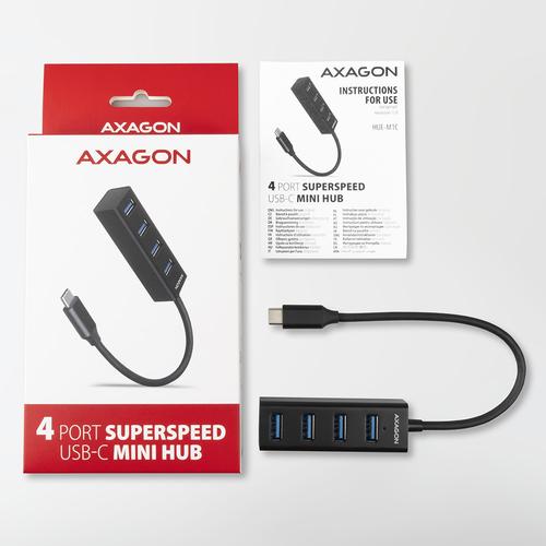 Axagon HUE-M1C 4x USB 3.2 Gen 1 MINI hub, metal, 20cm USB-C cable