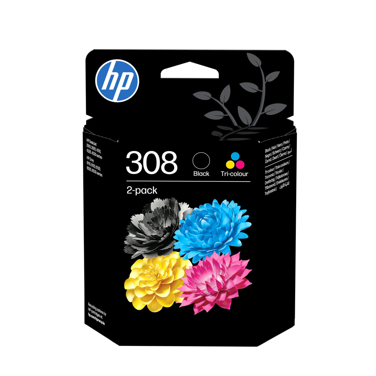 HP 308 original blækpatron, sort/trefarvet kombipakke med 2 stk.